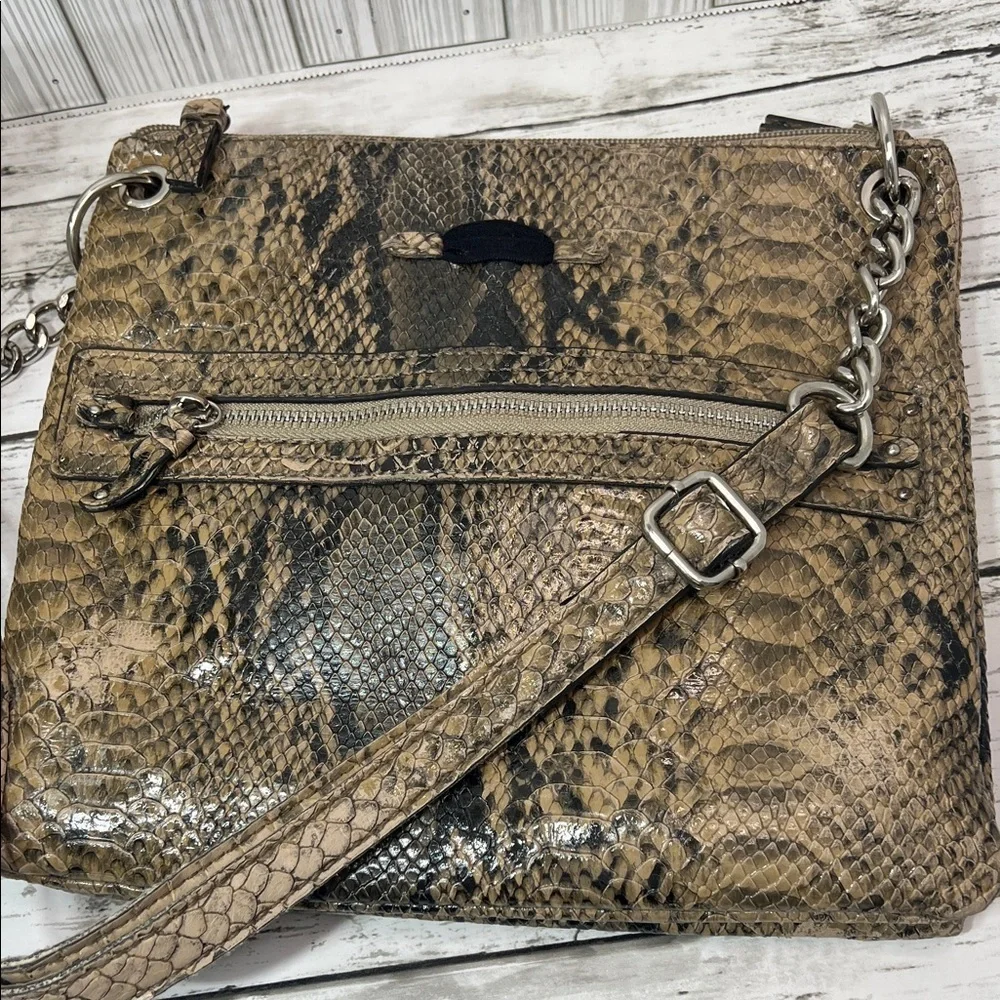 Nicole Faux Snakeskin Crossbody Shoulder Bag Brown Neutral Animal Print